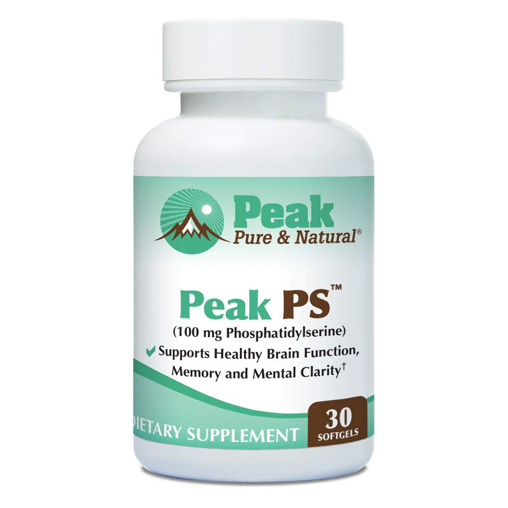 Peak Pure & Natural Peak PS softgels in bottle support memory and focus.