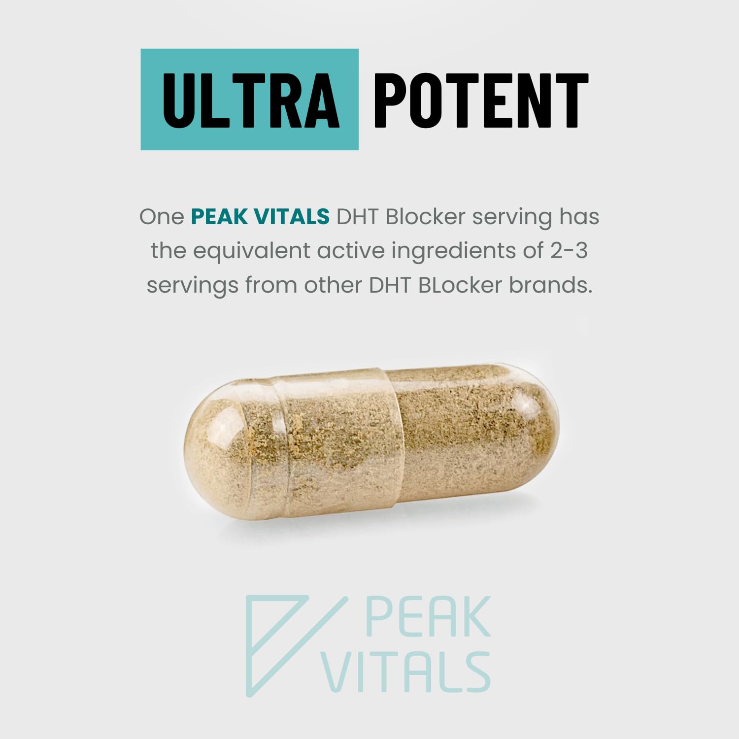 Product box and bottle details from PEAK VITALS DHT Blocker packaging.
