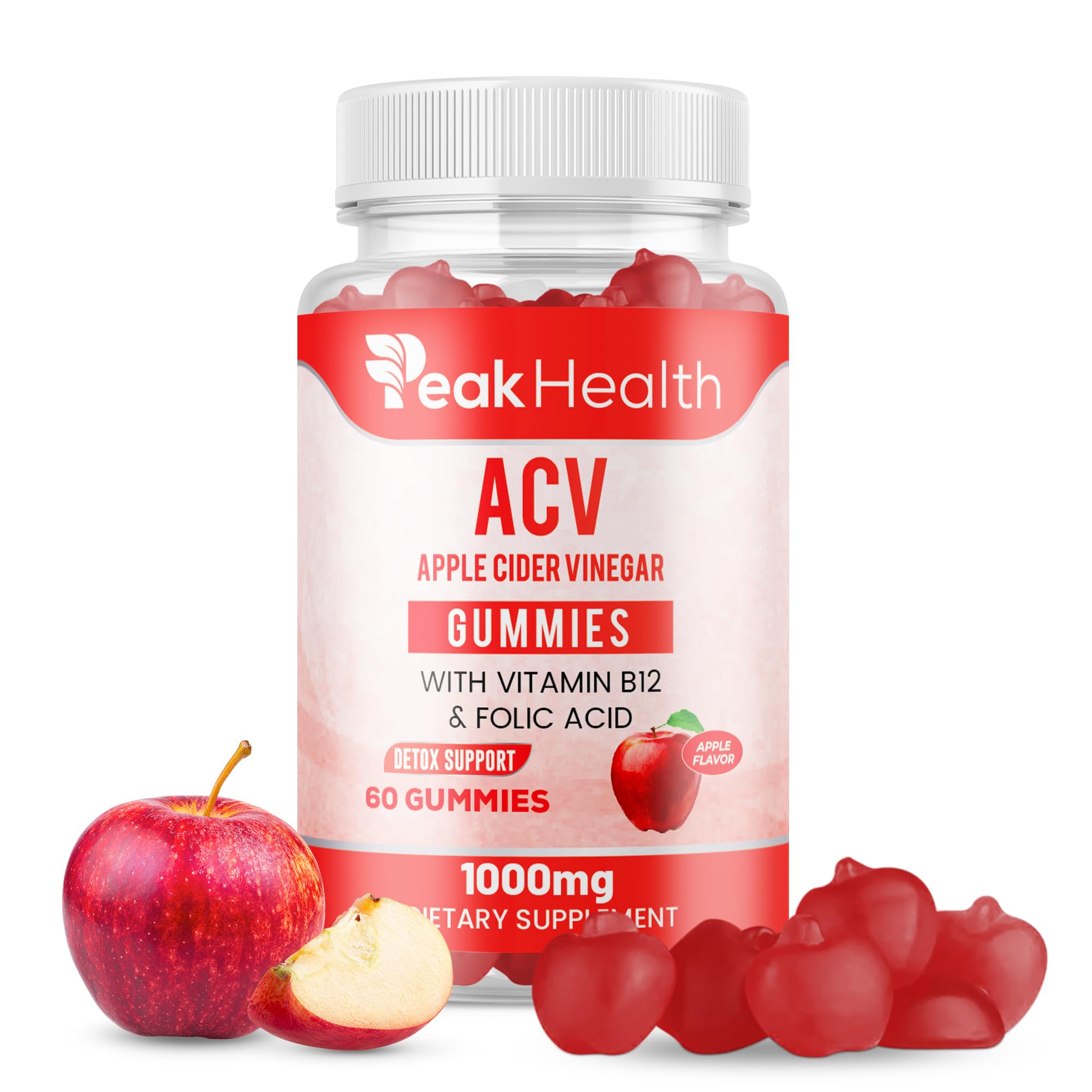 Peakhealth Apple Cider Vinegar Gummies bottle for convenient daily wellness.