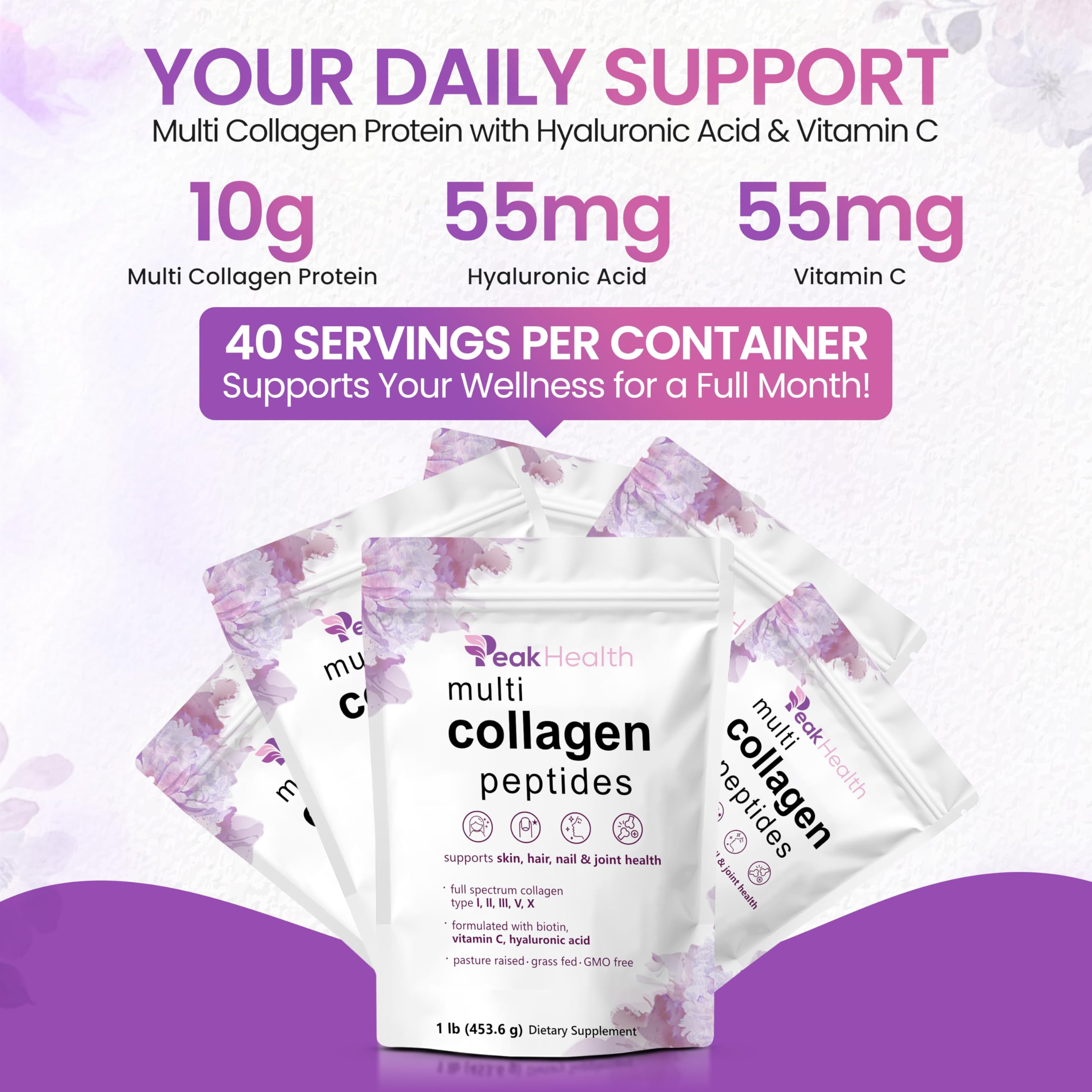 Peakhealth collagen powder mixing into a drink for easy blending