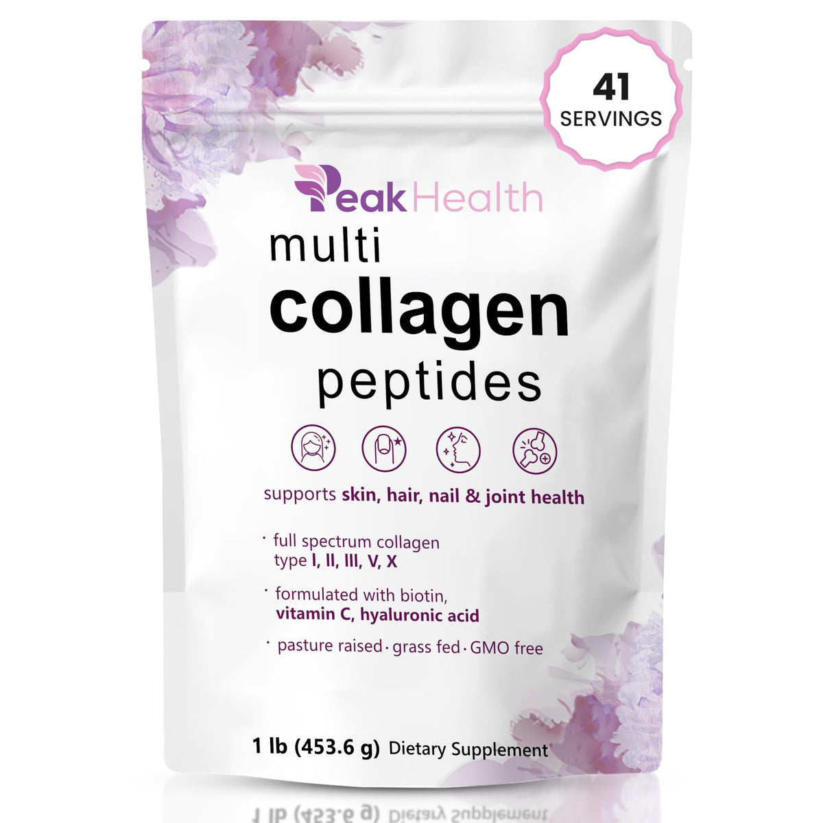 Peakhealth multi collagen front label highlights product branding and 11 g serving size