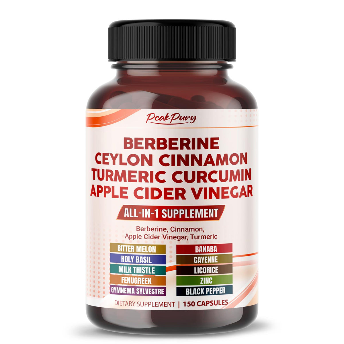 PEAKPURY berberine capsules bottle showing potent blend for everyday wellness