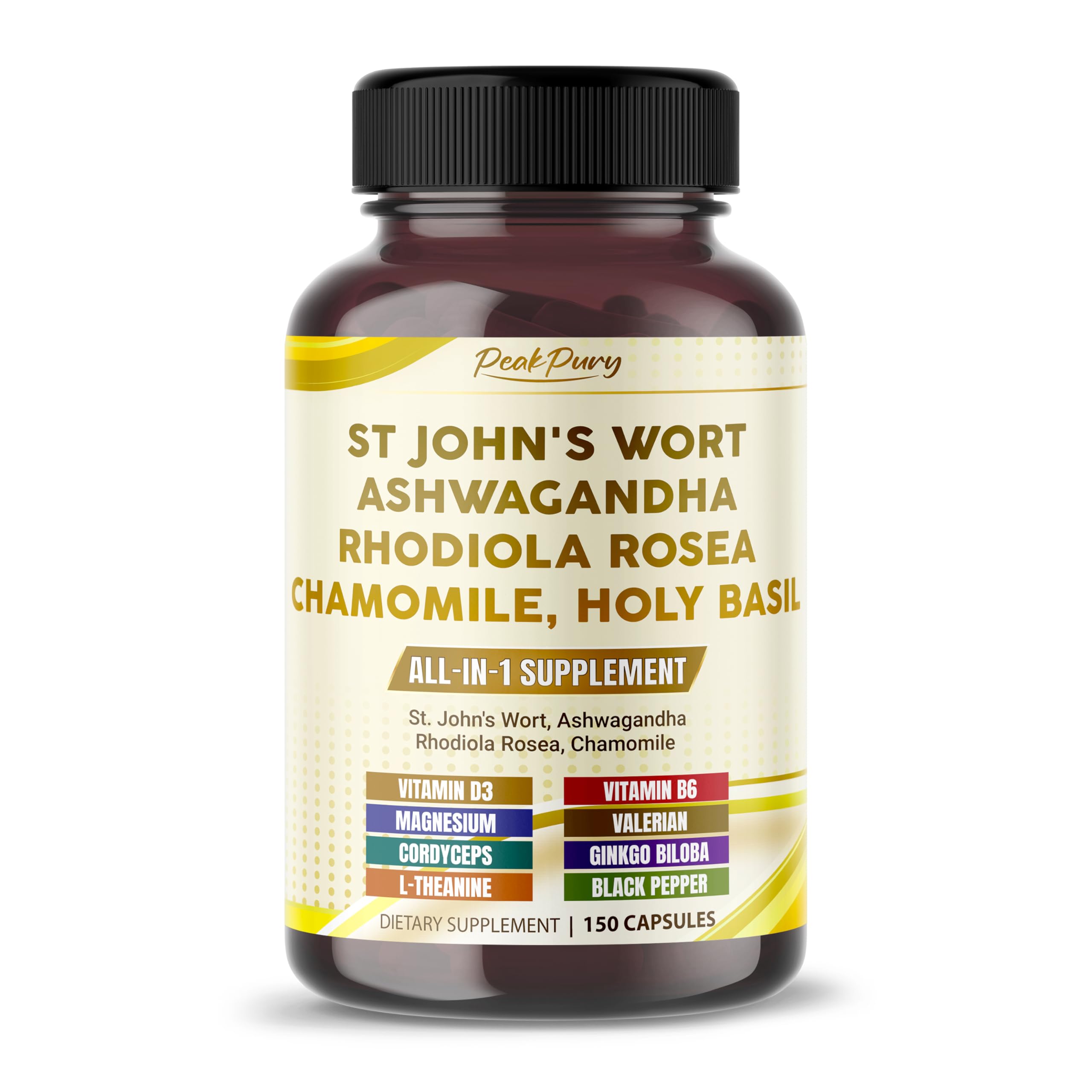 Peakpury bottle front showing vegan, non-GMO supplement for daily wellness