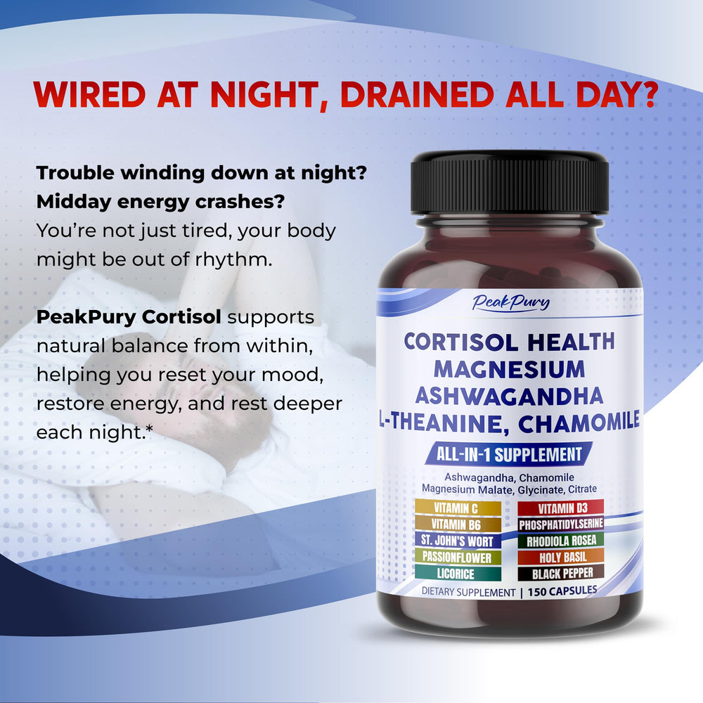PeakPury Cortisol Health label highlights the high-potency blend