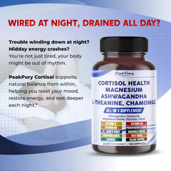 PeakPury Cortisol Health label highlights the high-potency blend