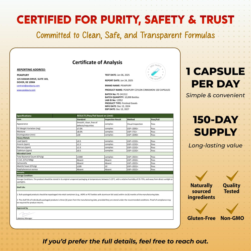 PEAKPURY GMP manufacturing seal on packaging reassuring quality control