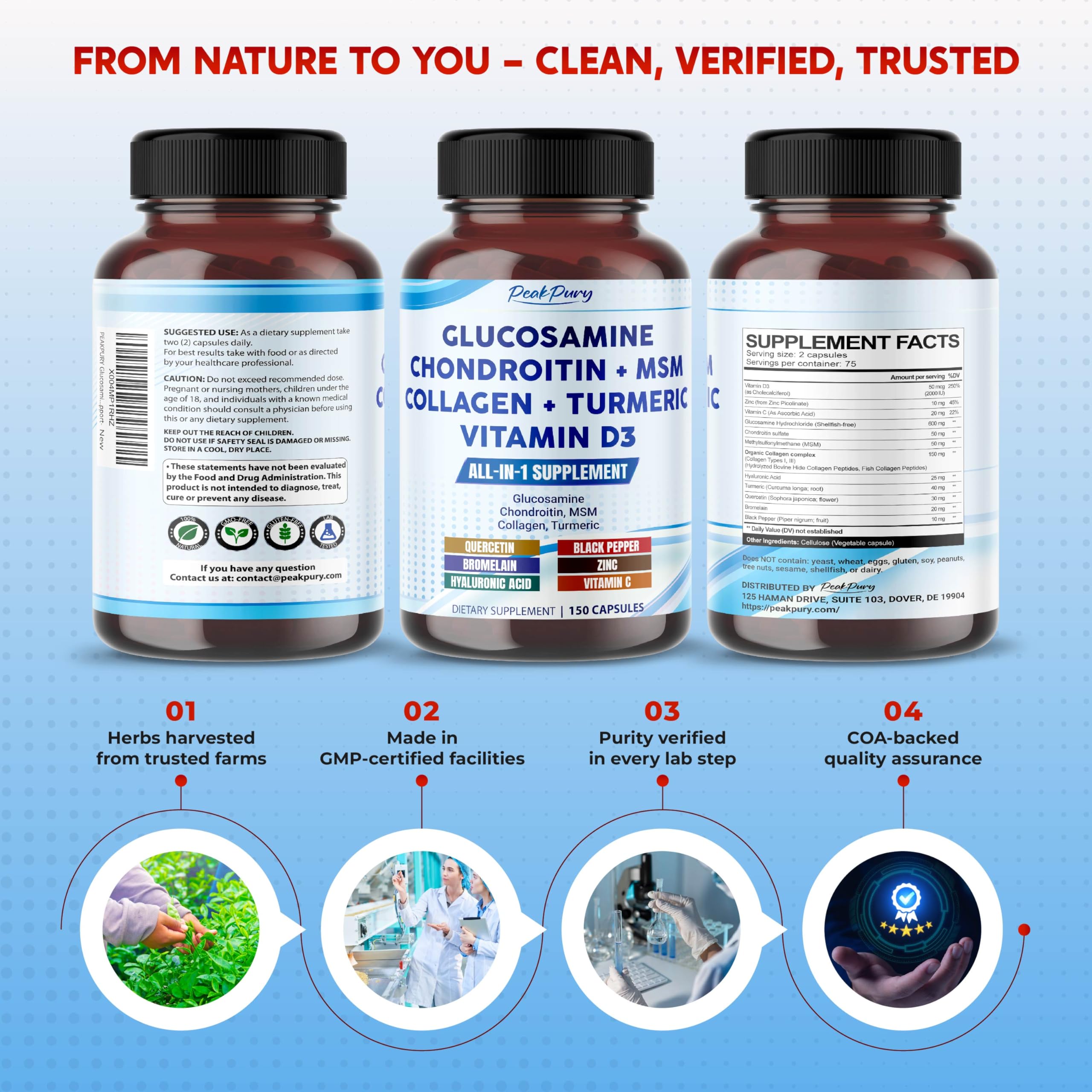 PeakPury packaging on shelf signals premium joint health supplement