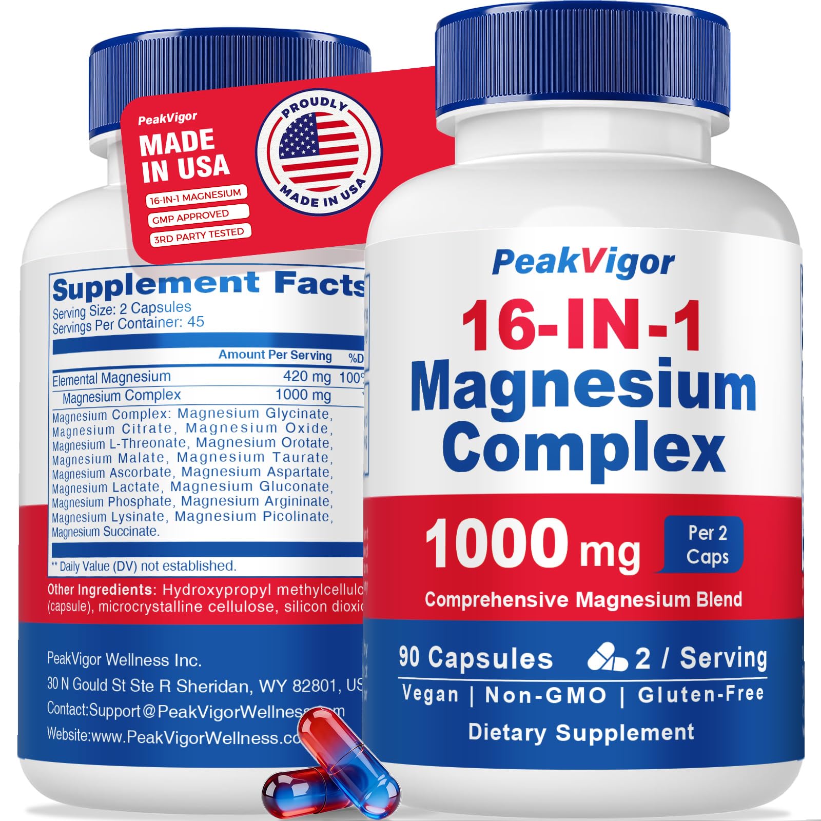 PeakVigor 16-in-1 magnesium bottle for daily wellness and easy dosing.