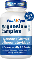 PeakVigor 5-in-1 Magnesium Complex bottle highlights a balanced daily wellness blend.