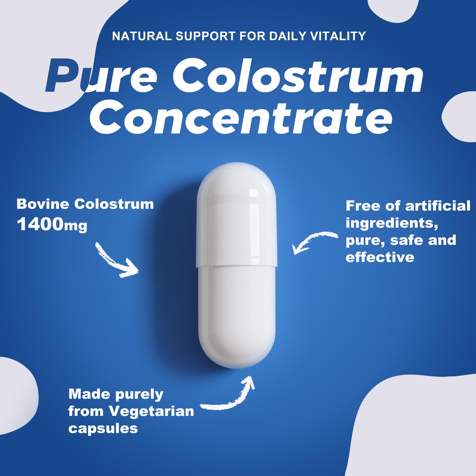 PeakVigor Bovine Colostrum Capsules packaging scene emphasizes organic origin.