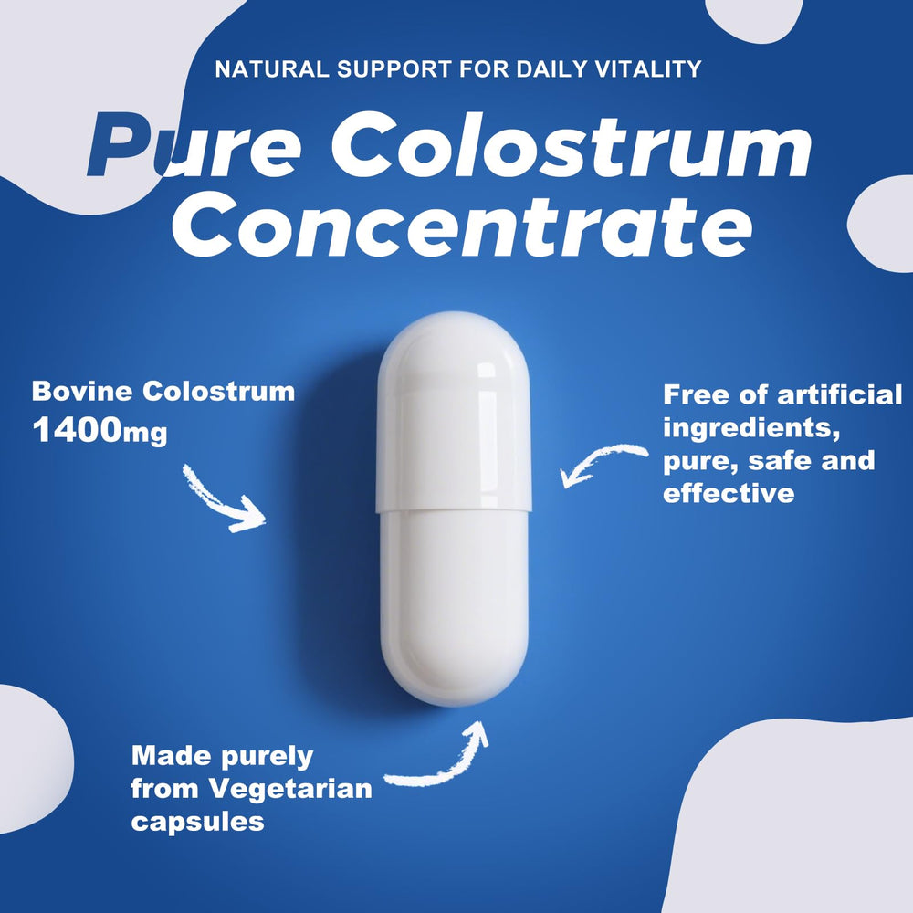 PeakVigor Bovine Colostrum Capsules packaging scene emphasizes organic origin.