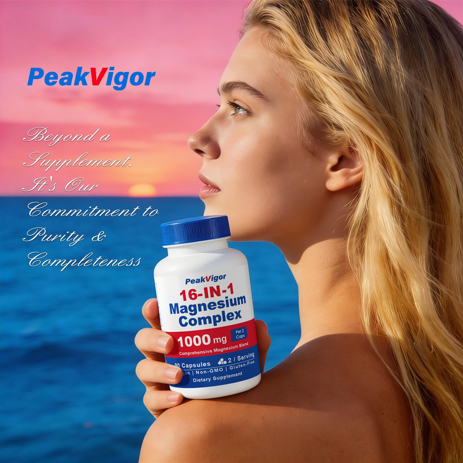 PeakVigor capsules shown with food to aid absorption.