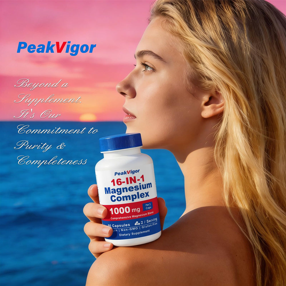 PeakVigor capsules shown with food to aid absorption.