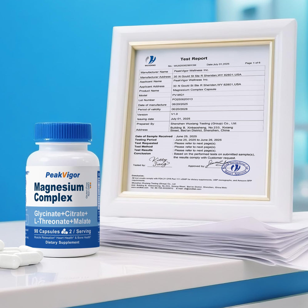 PeakVigor third-party tested seal emphasizes product purity and safety.