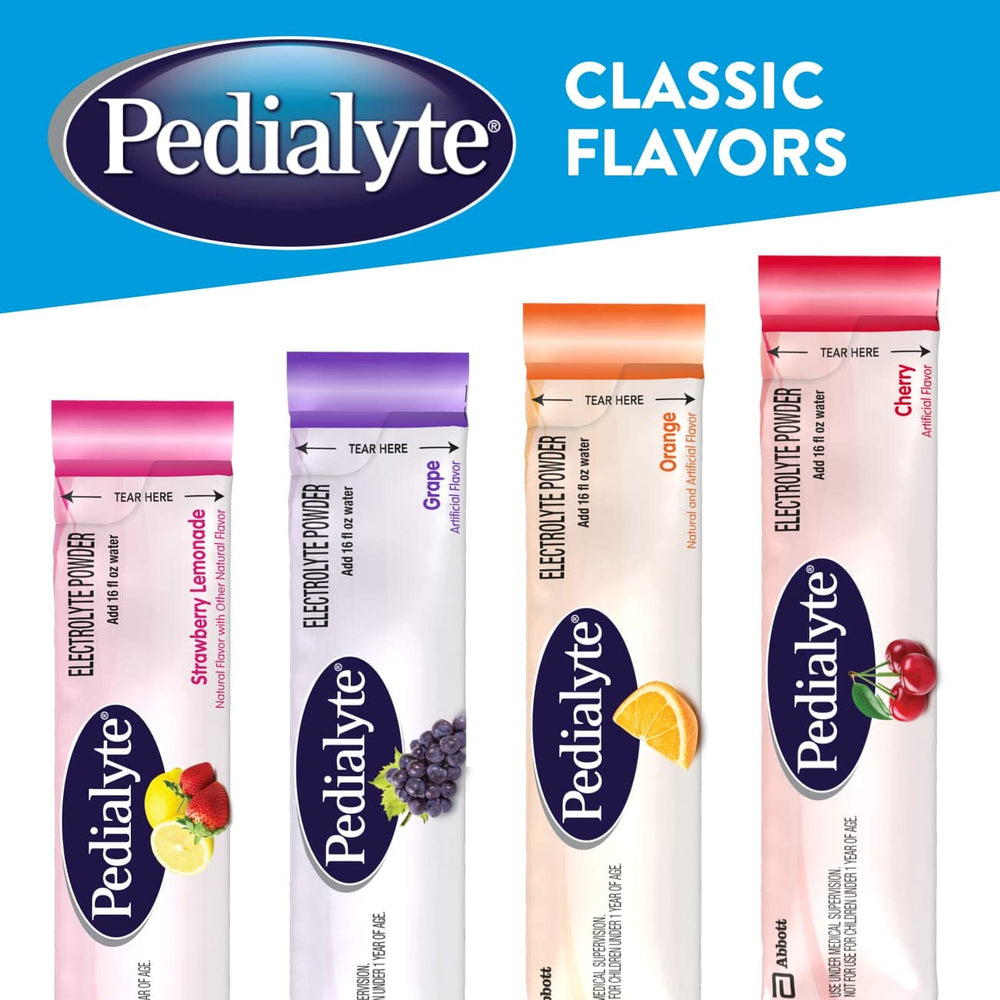 Shelf-packaged Pedialyte powder on store shelf