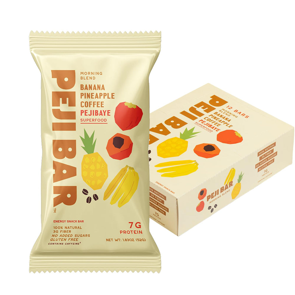 PEJI BAR Morning Blend bar packaging shows portable energy for on-the-go snacking.