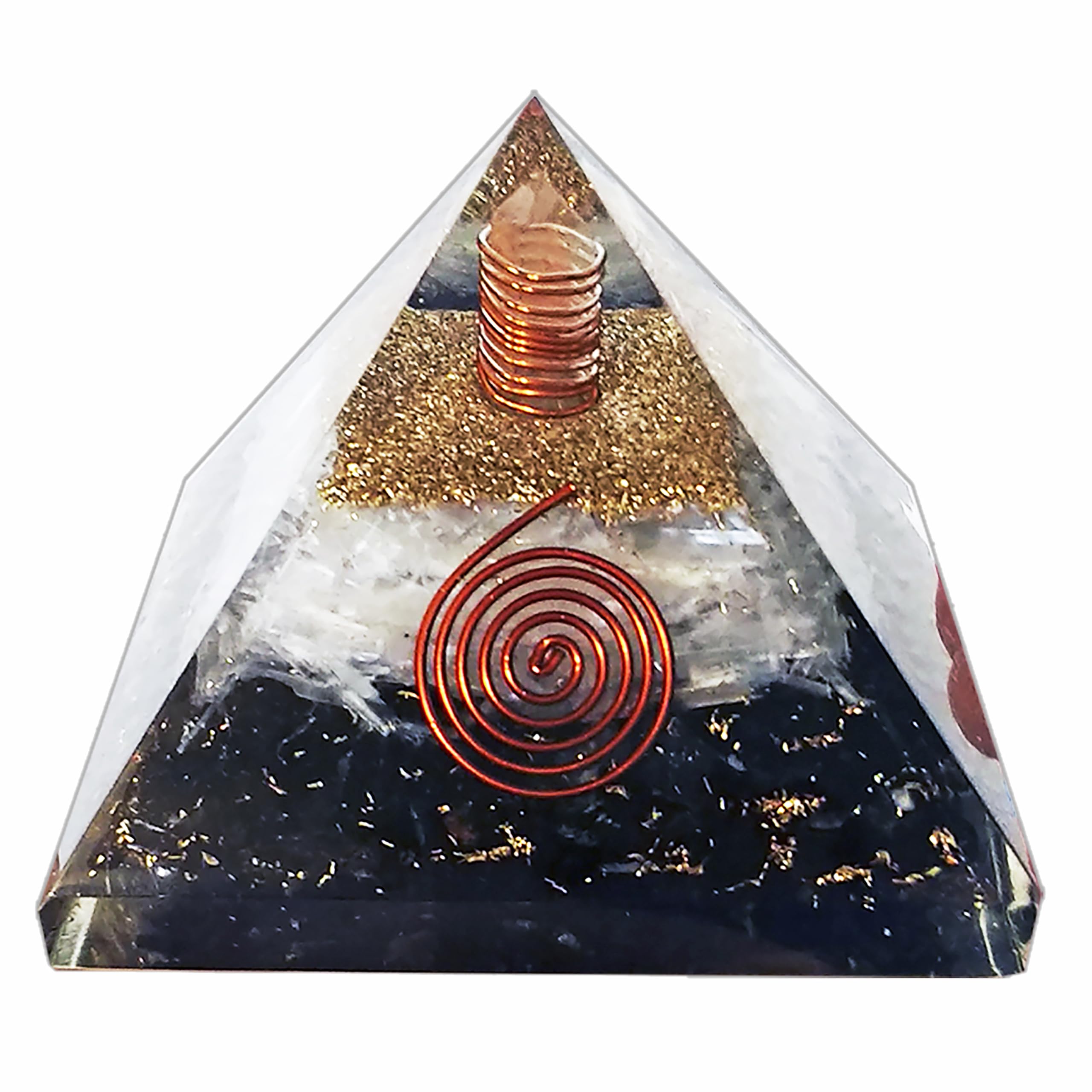 Pele Productions shungite-selenite pyramid close-up showing crystal blend for calm energy