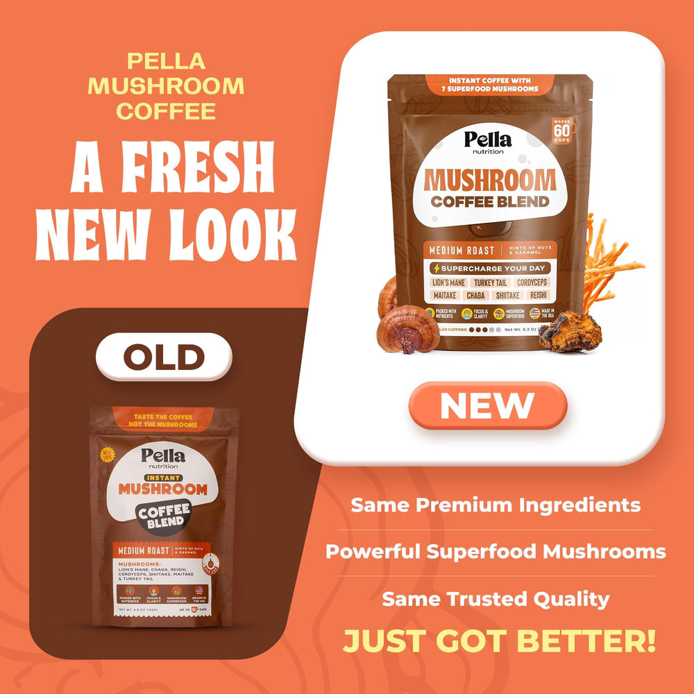 Pella Nutrition Mushroom Coffee dissolving in hot water for quick preparation.