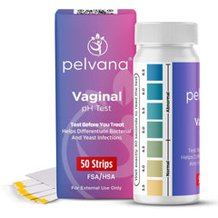 Pelvana vaginal pH test strips packaging for convenient at-home testing.