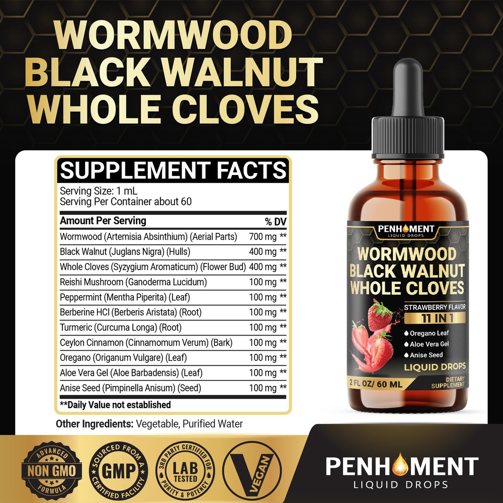 Penhoment Wormwood Drops being poured for daily use.