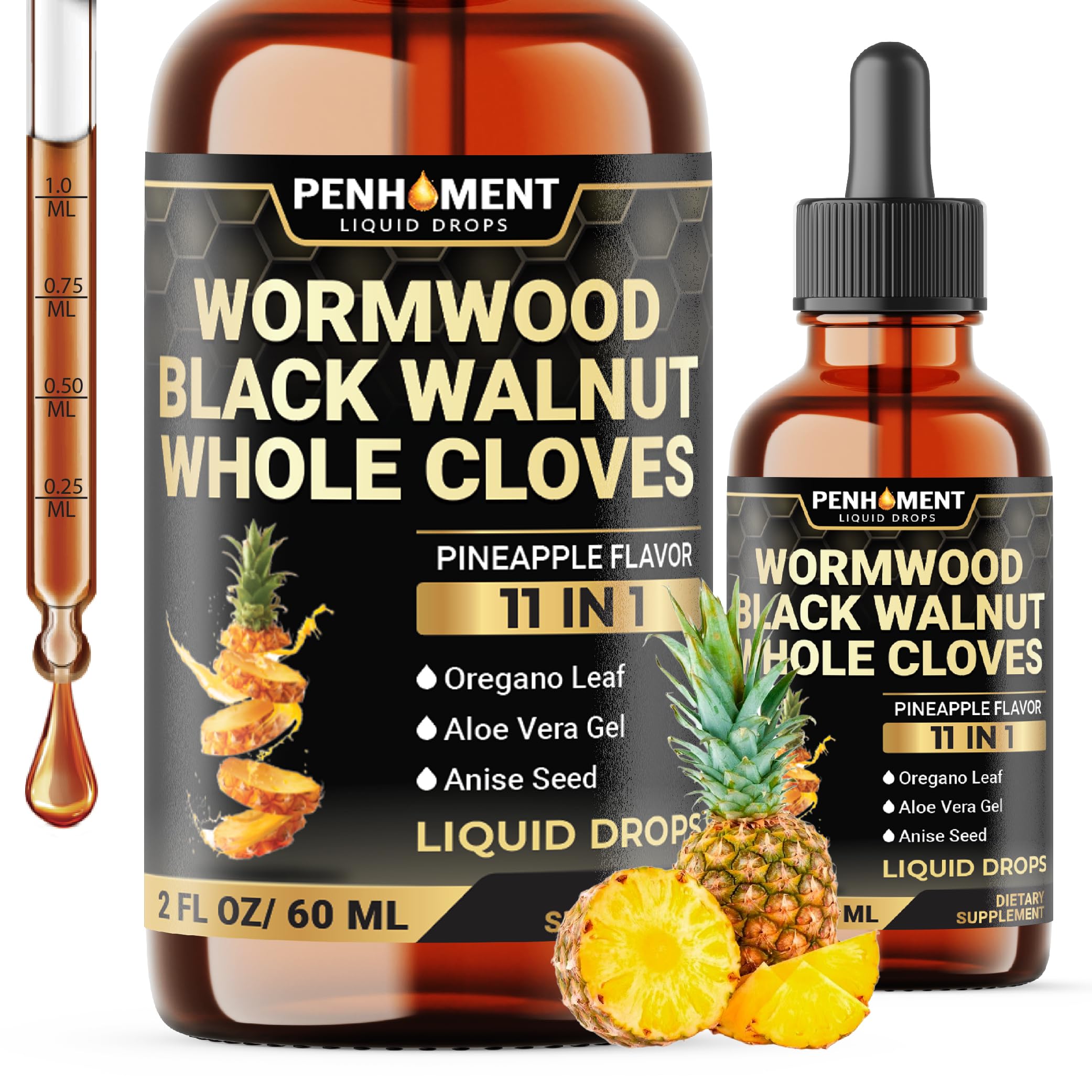 Penhoment 11in1 wormwood liquid drops bottle with pineapple flavor for daily wellness.