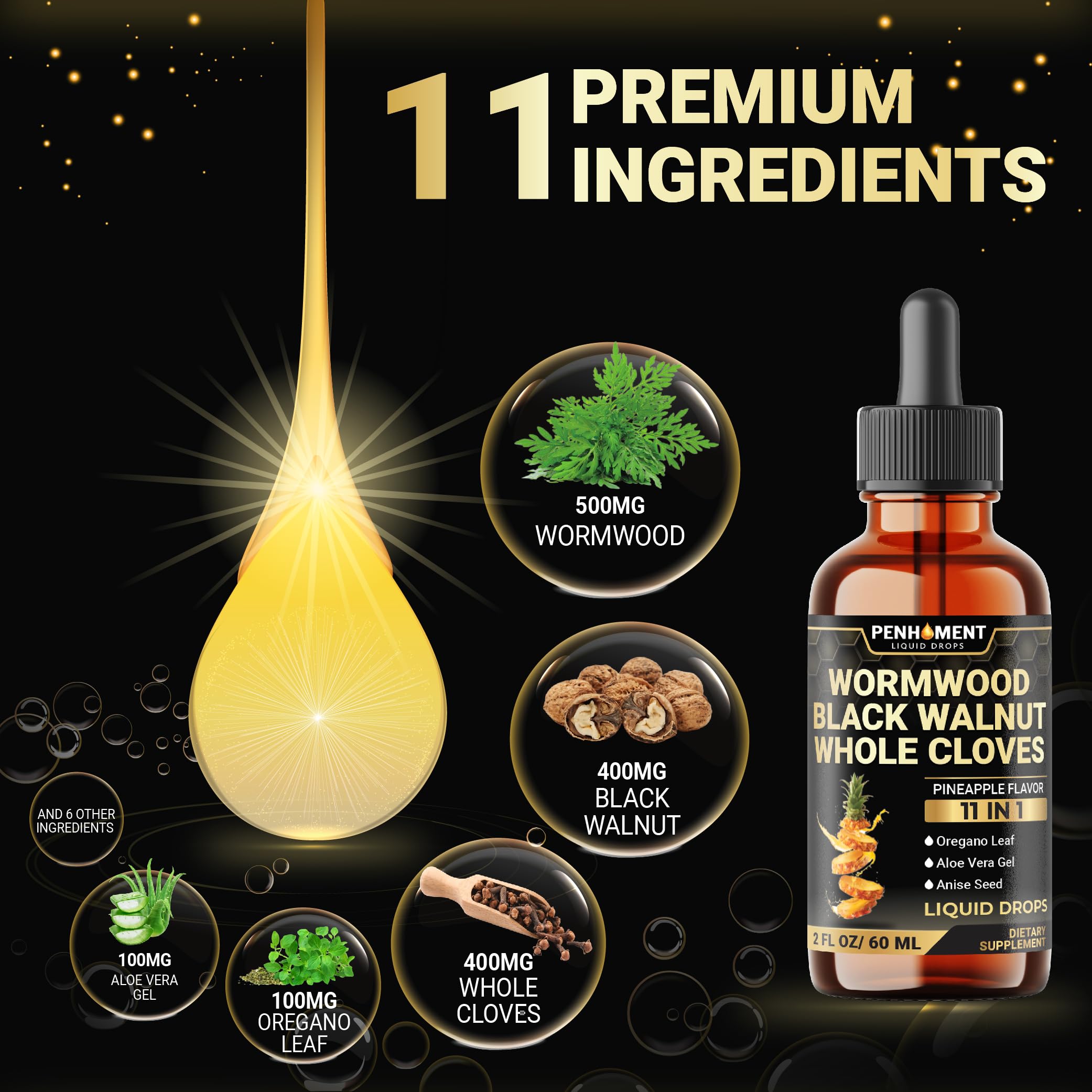 Penhoment dropper pours drops into glass, easy daily use.