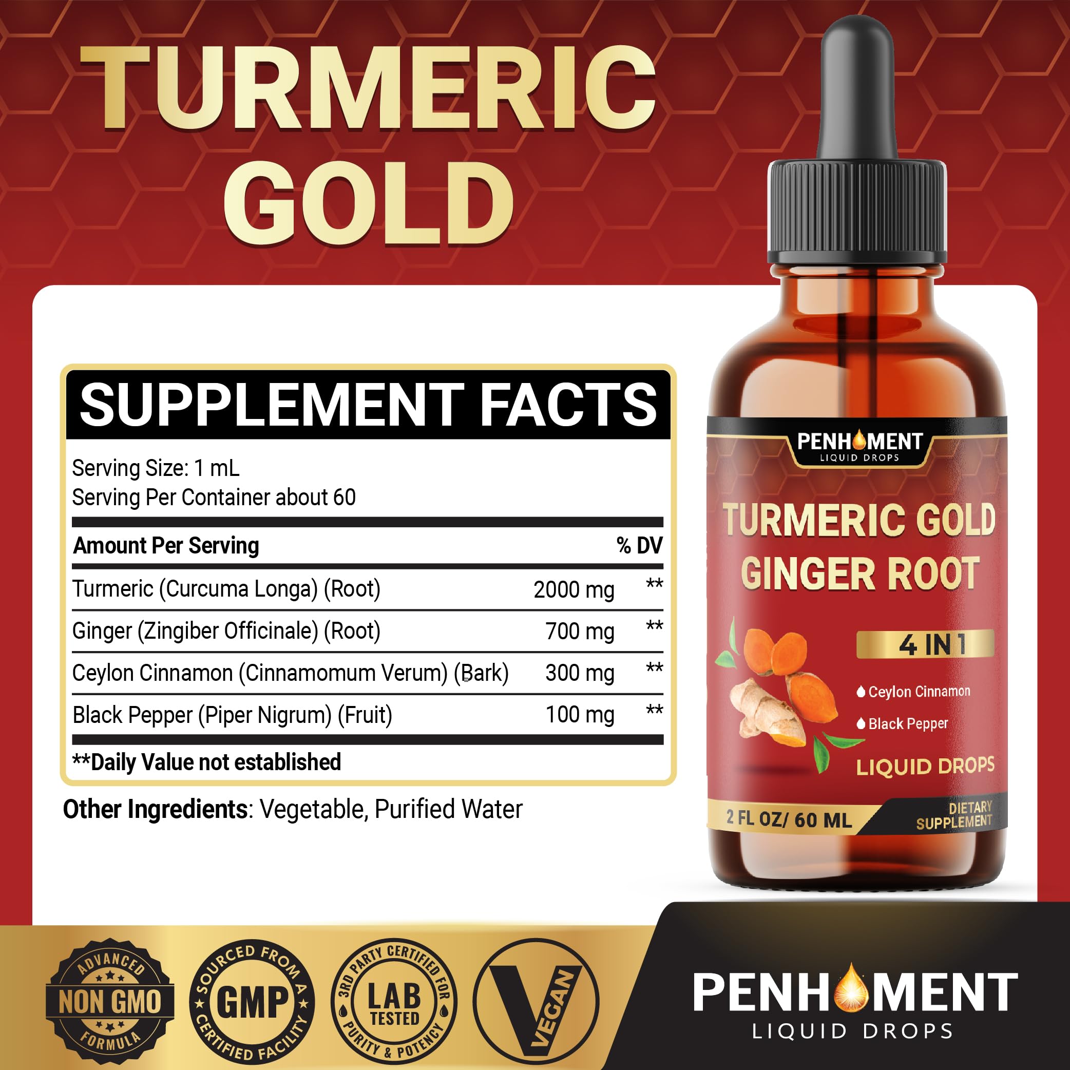 Penhoment ginger slices highlight fresh spice notes for digestion support.