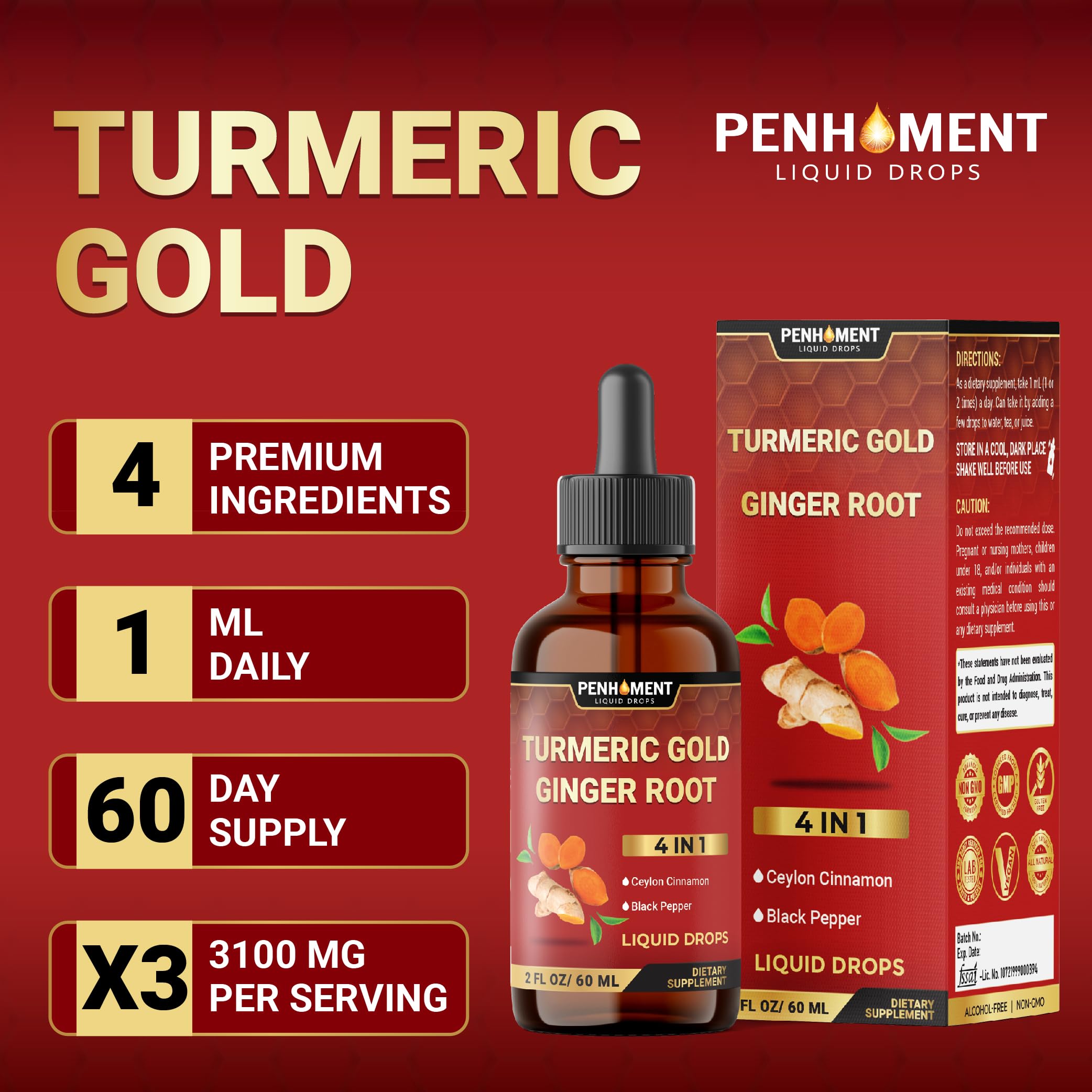 Penhoment packaging display emphasizes a 2-month supply and simple use.