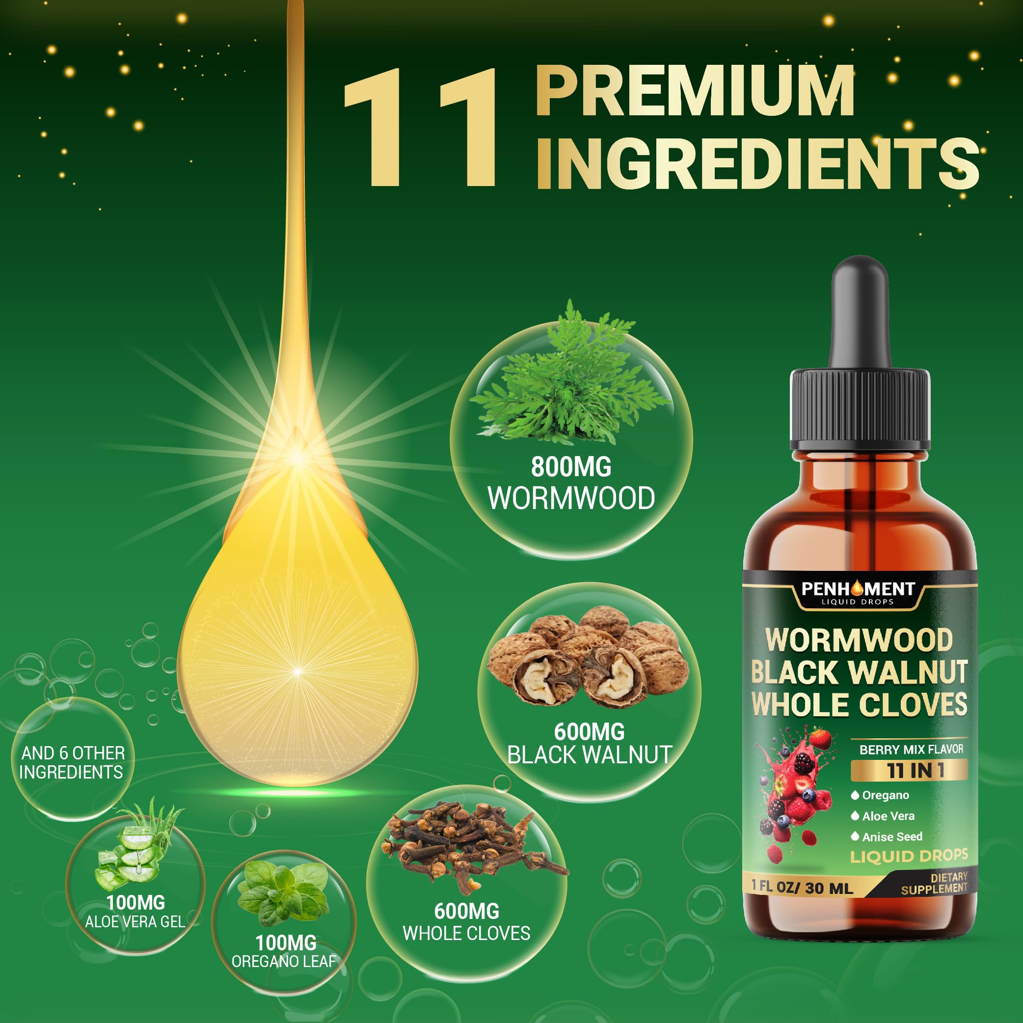 Penhoment wormwood tincture ingredients blend highlighted on label.