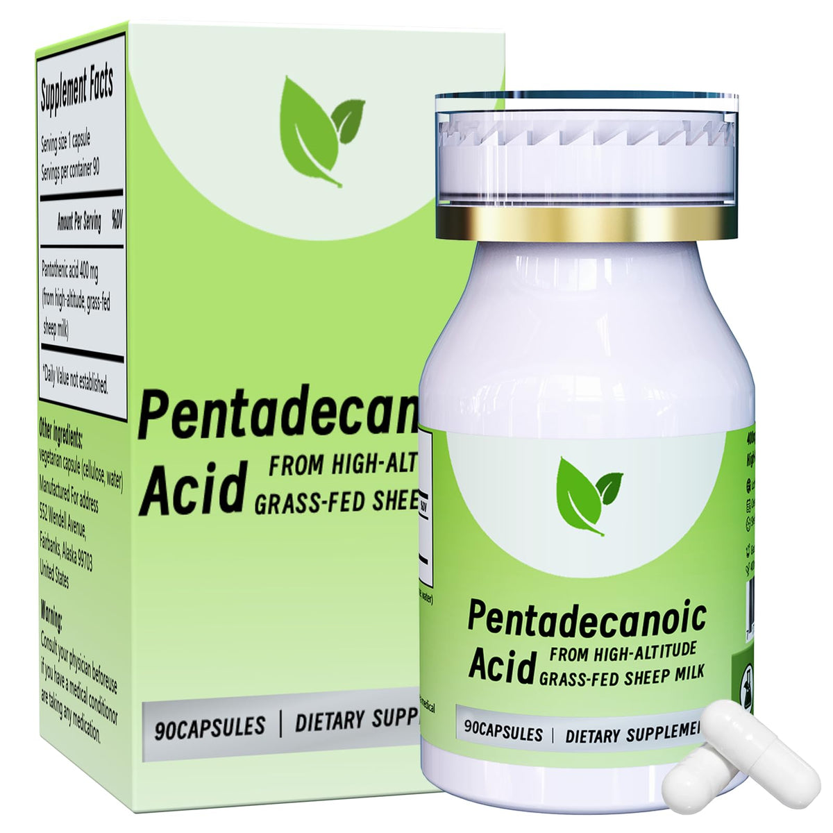 Pentieadecaflex pentadecanoic acid bottle for daily use.