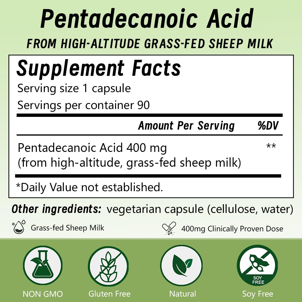 Pentieadecaflex pentadecanoic acid label closeup showing quality.