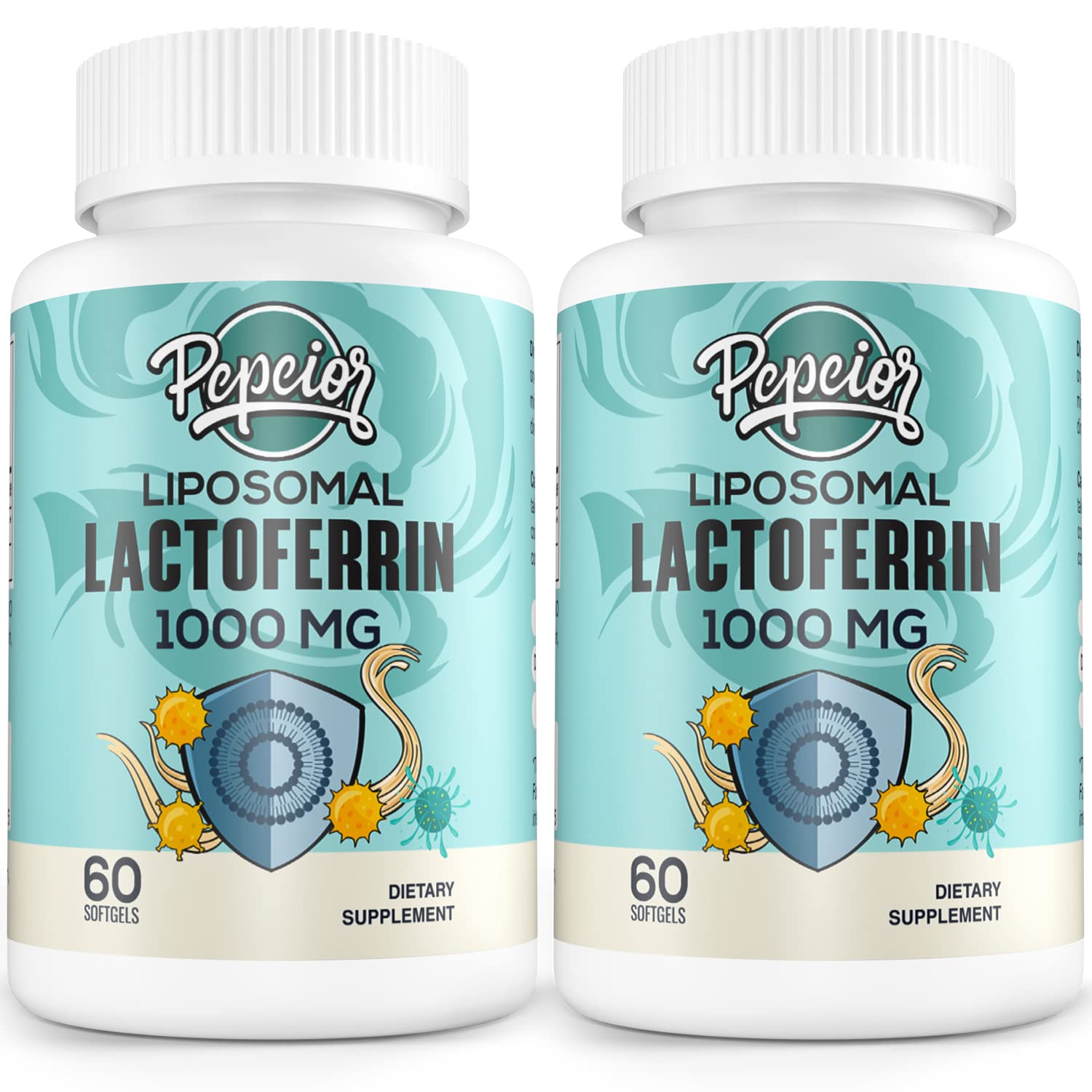 Pepeior liposomal lactoferrin bottle with easy-to-swallow softgels for daily use.