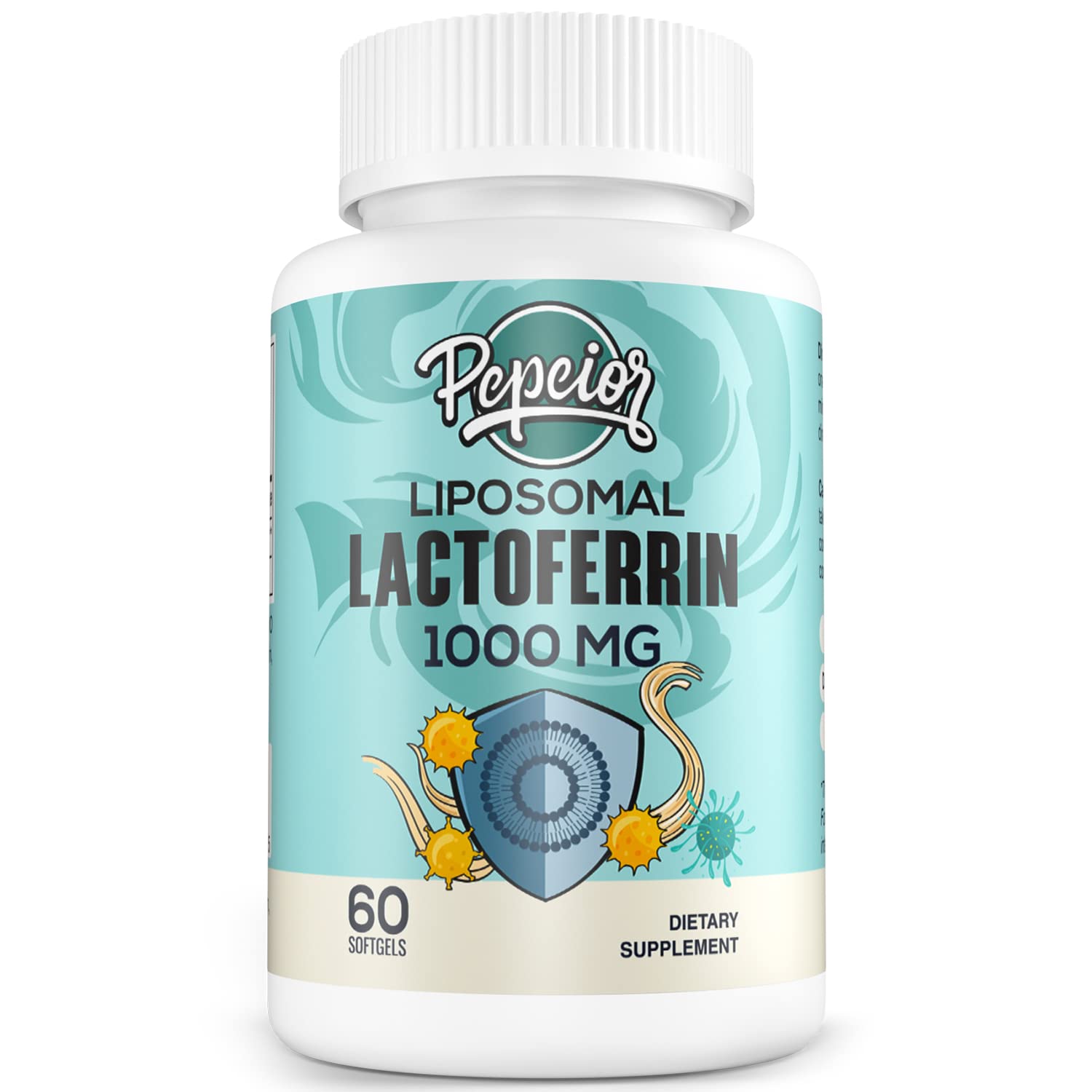 Pepeior lactoferrin bottle on a clean kitchen countertop for everyday use