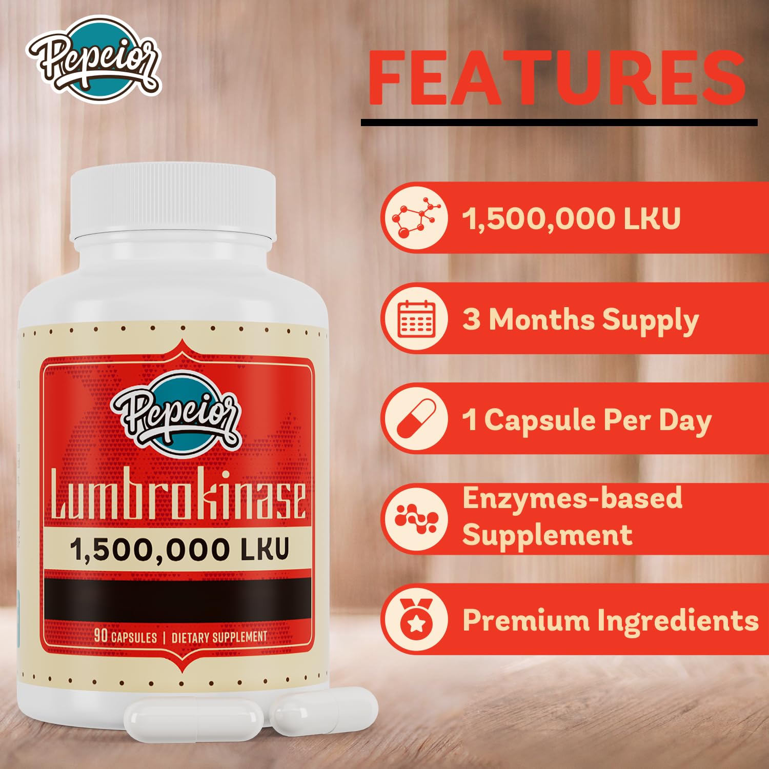 Pepeior Lumbrokinase bottle stored for simple daily routine.