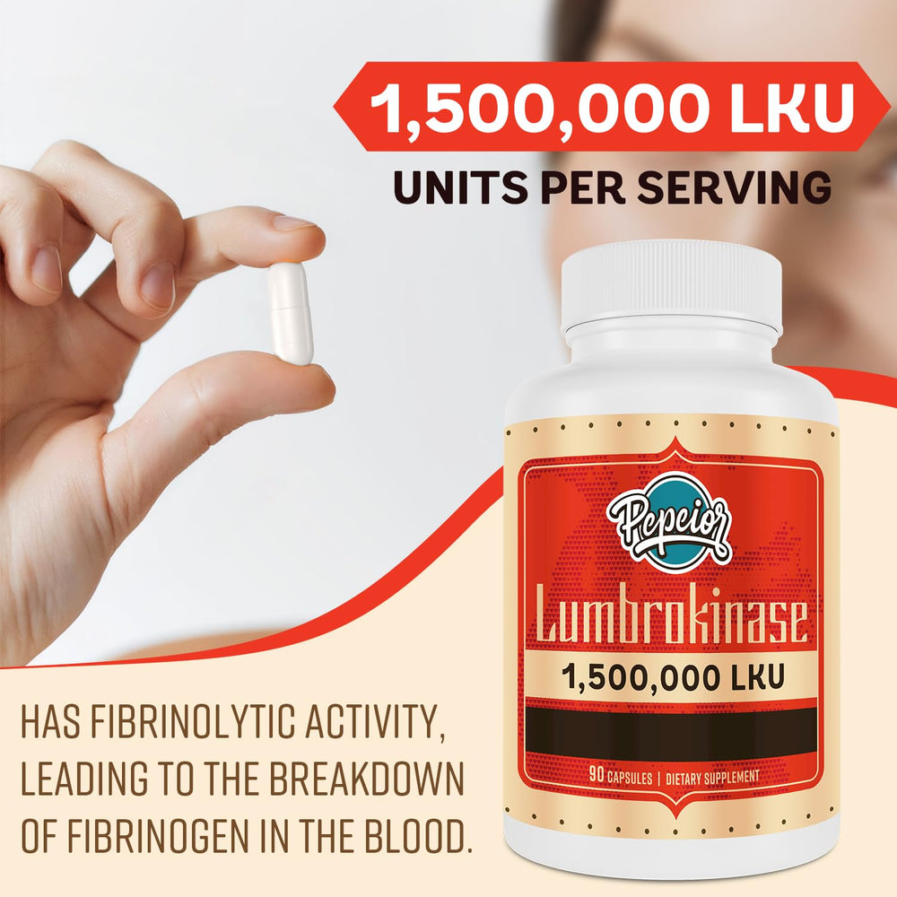 Pepeior Lumbrokinase label back with serving details and transparency.