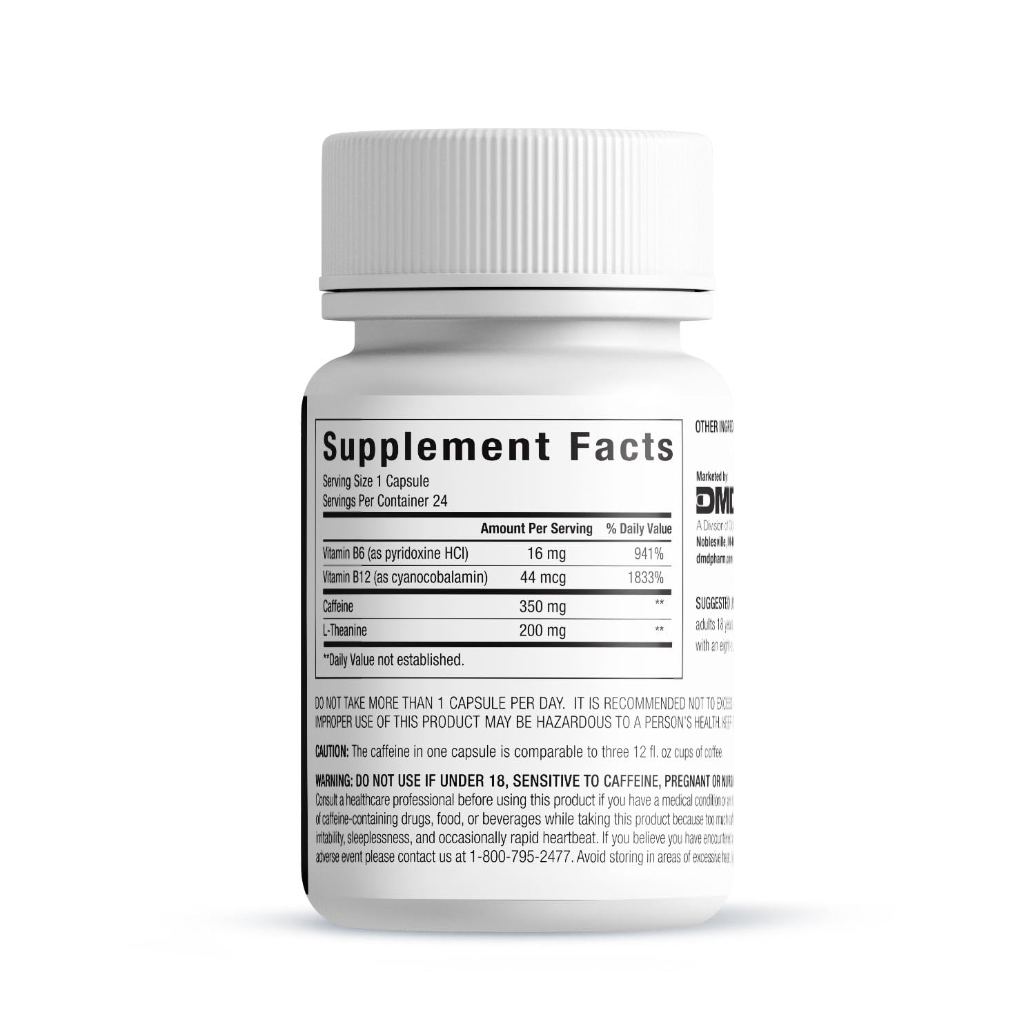 PEPTIME Energy Black 24ct capsules closeup highlighting caffeine and L-Theanine pairing.