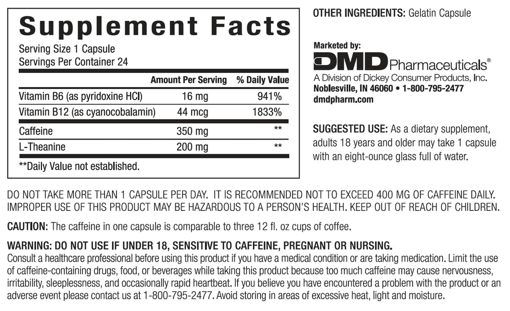 PEPTIME Energy Black label closeup showing dosage and caffeine content.
