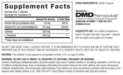 PEPTIME Energy Black label closeup showing dosage and caffeine content.