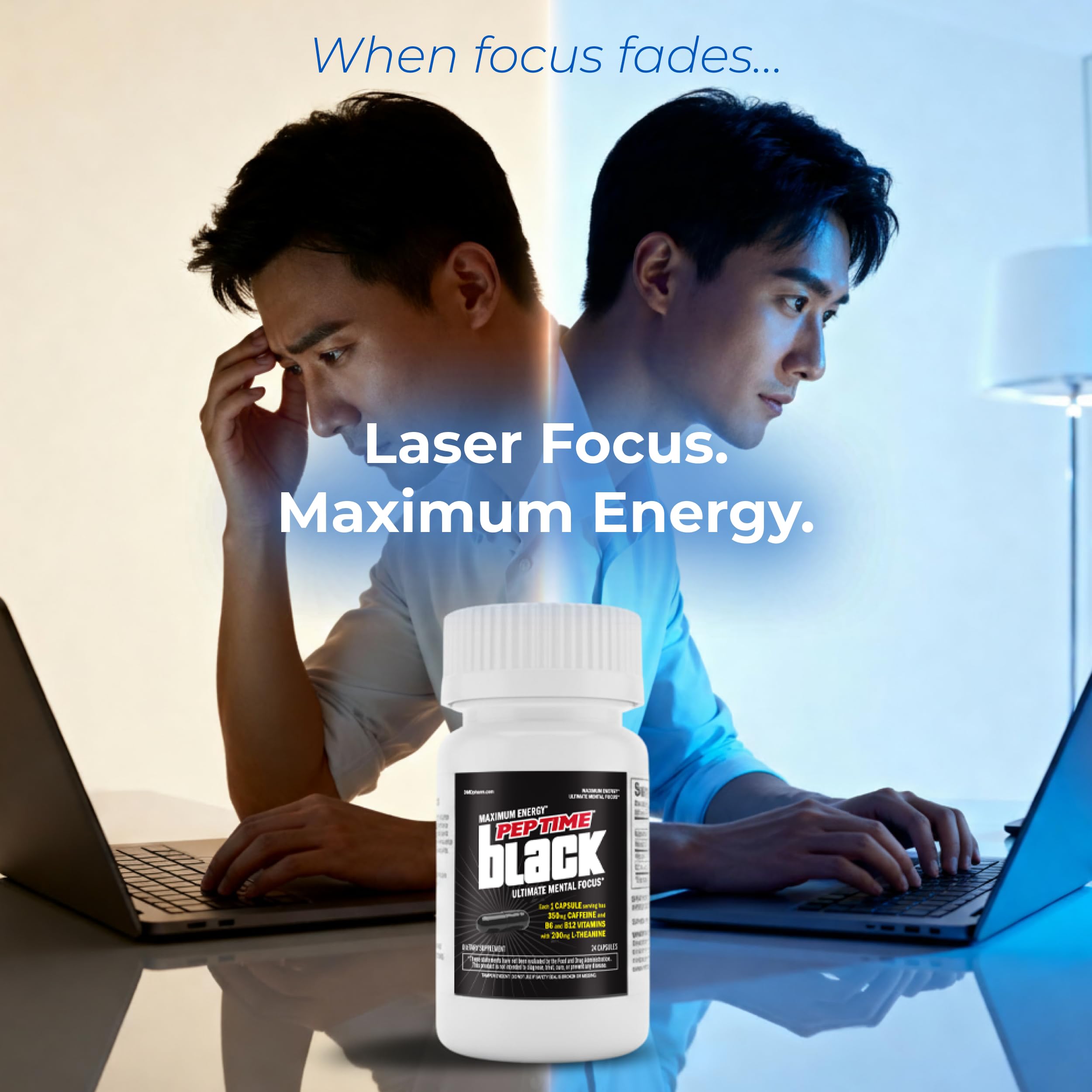 PEPTIME Energy Black capsules during workouts show targeted energy support.