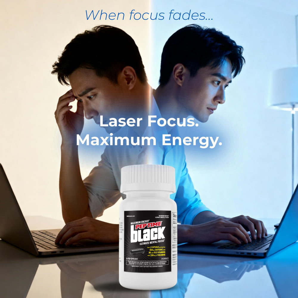 PEPTIME Energy Black capsules during workouts show targeted energy support.