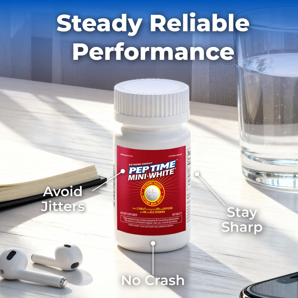 PEPTIME Mini White bottle back label shows dosage guidance for safe use