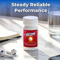 PEPTIME Mini White bottle back label shows dosage guidance for safe use