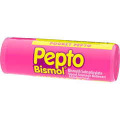 Pepto To Go Cherry Chew tablets close-up for fast relief.