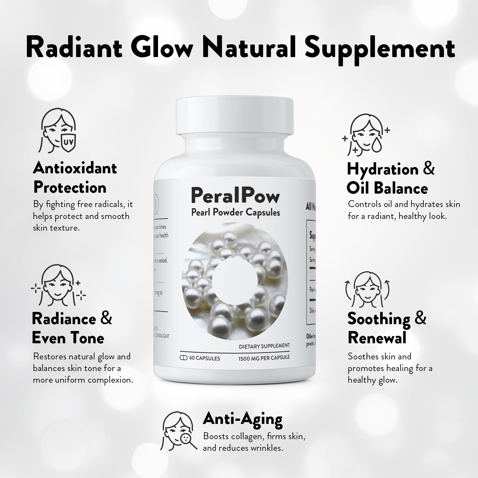 Peralpow pearl powder texture close-up suggesting skin repair and collagen support