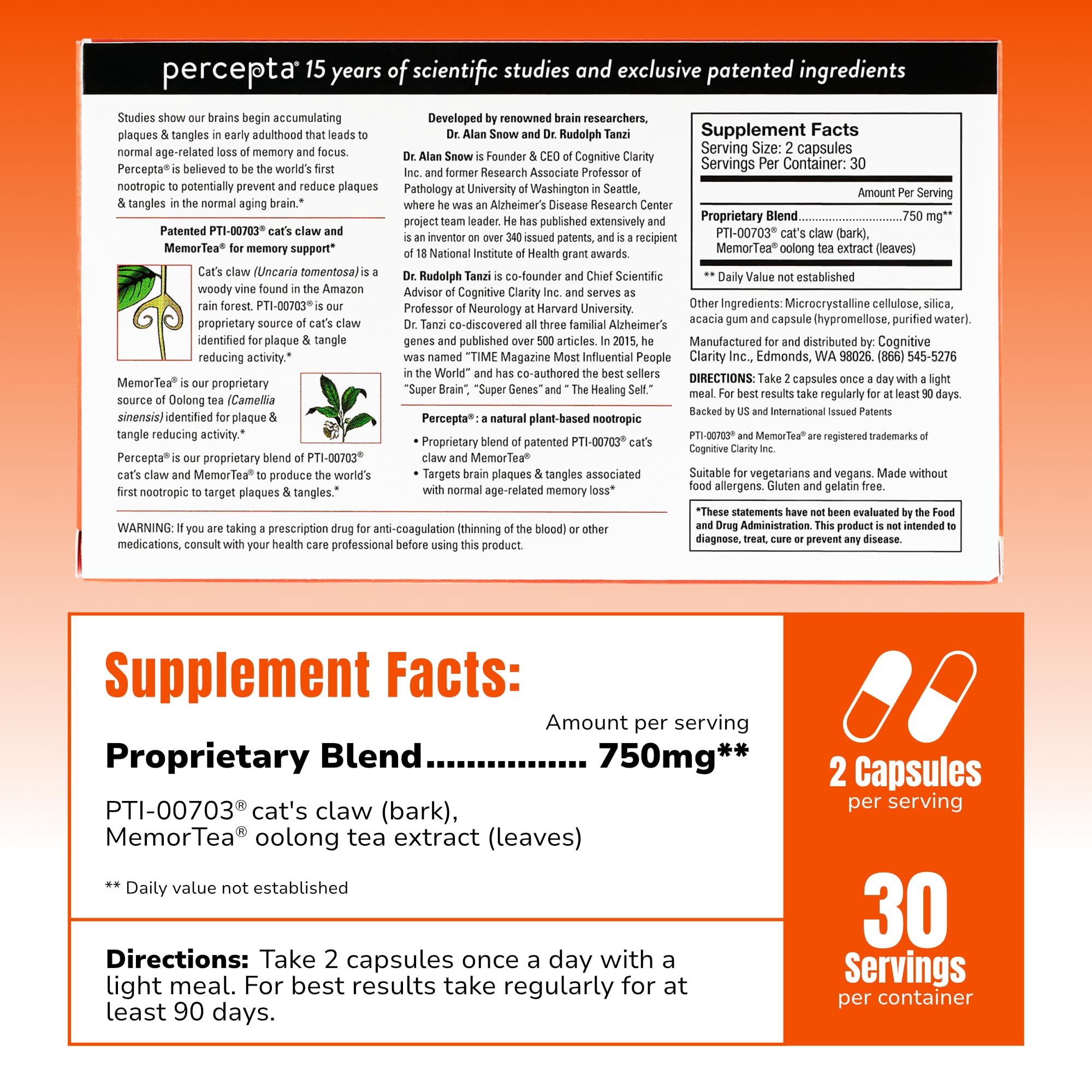 Percepta capsules closeup showing natural ingredients for cognitive health