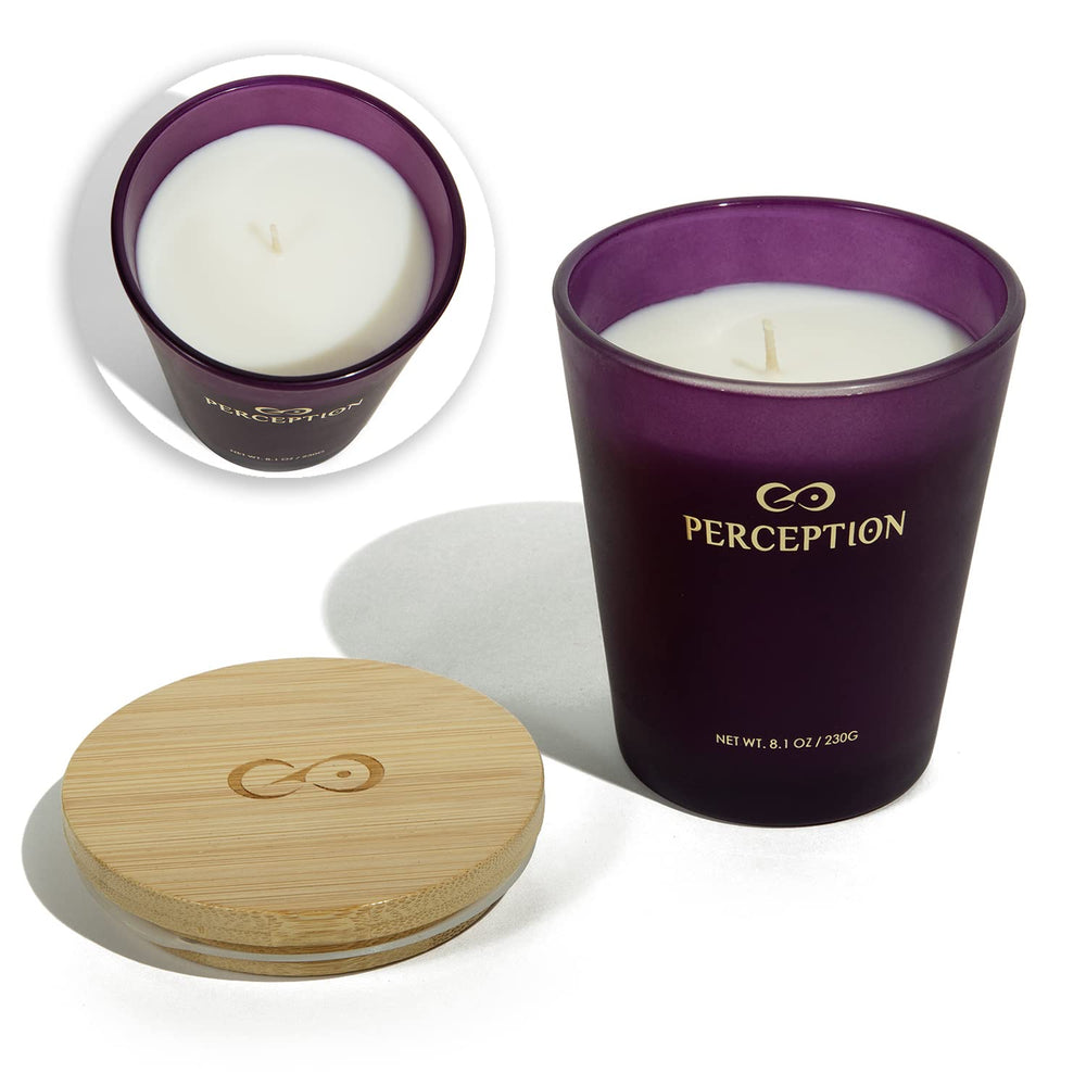 PERCEPTION AROMAS Lavender Vanilla wick closeup reveals smooth, even burn