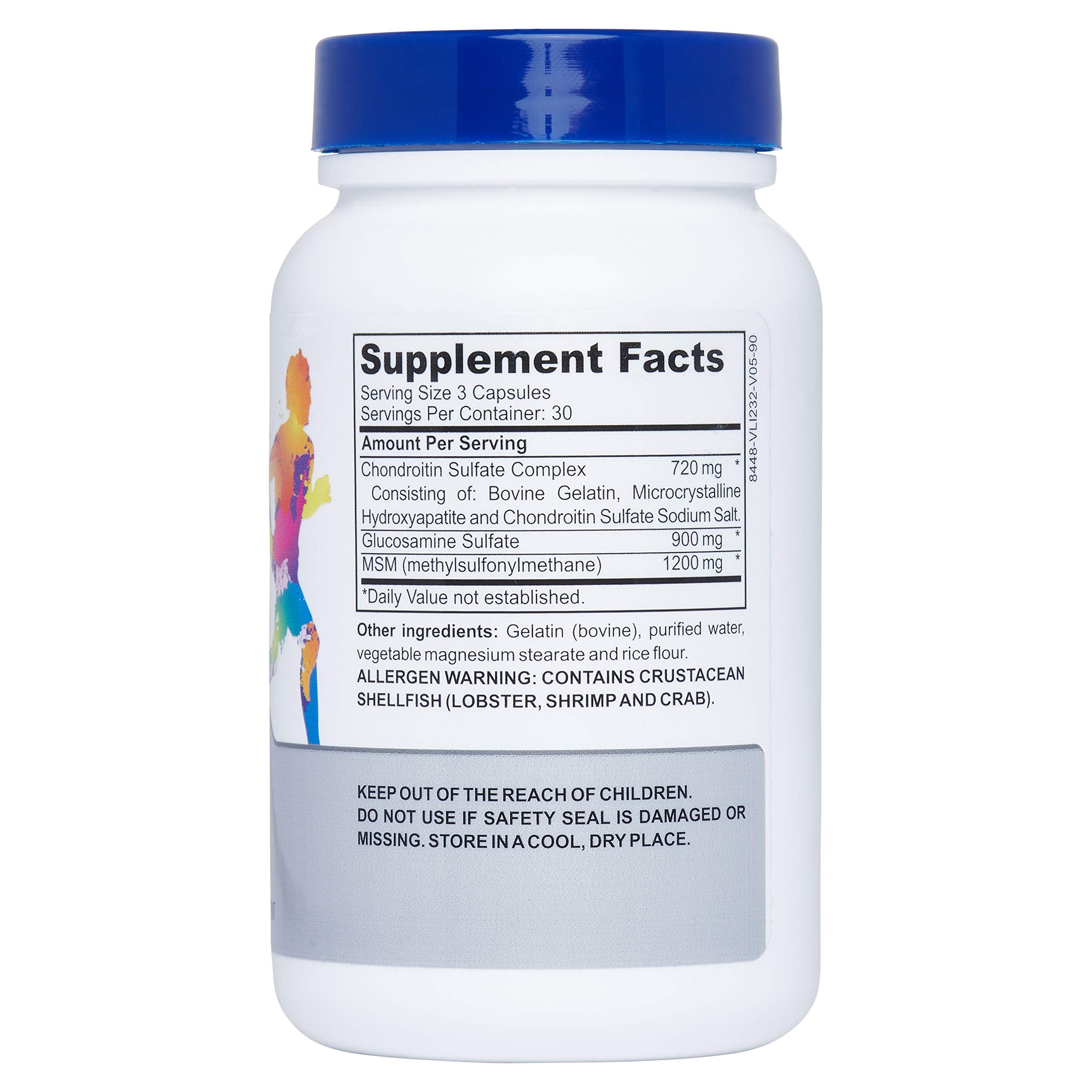 Ingredients chart emphasizing glucosamine, chondroitin, and MSM