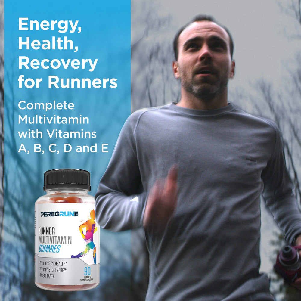 PEREGRUNE Runner Multivitamin Gummies bottle open with gummies ready to power training
