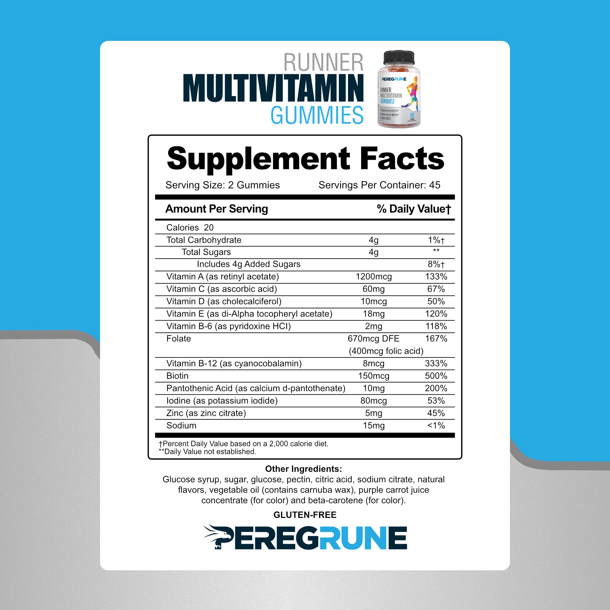 PEREGRUNE Runner Multivitamin Gummies COA certificate indicating tested quality