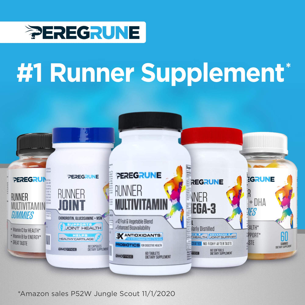PEREGRUNE Runner Multivitamin Gummies nutrition panel close-up showing essential vitamins